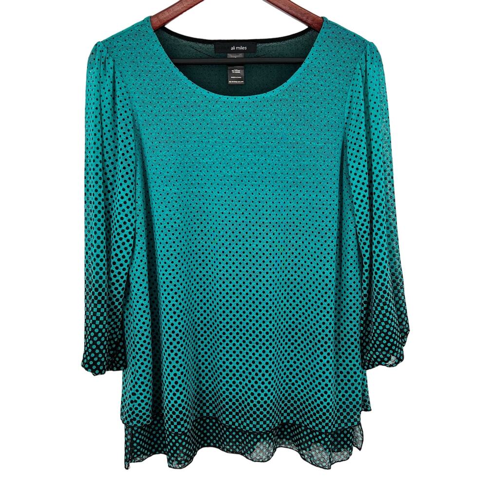 Ali Miles Sz Small Green 2-Layer Wearable Art to Wear Blouse Shirt Top Artsy